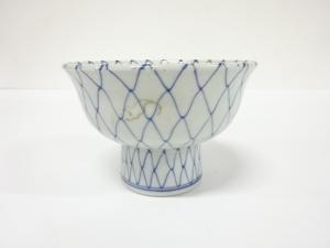 古伊万里　染付　金彩　網目模様　盃洗